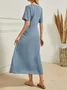 JFN cotton Solid Color Loose Casual Pocket Dress