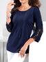 Women's 3/4 Sleeve Blouse Summer/Spring Dark Blue Lace Dressy Top