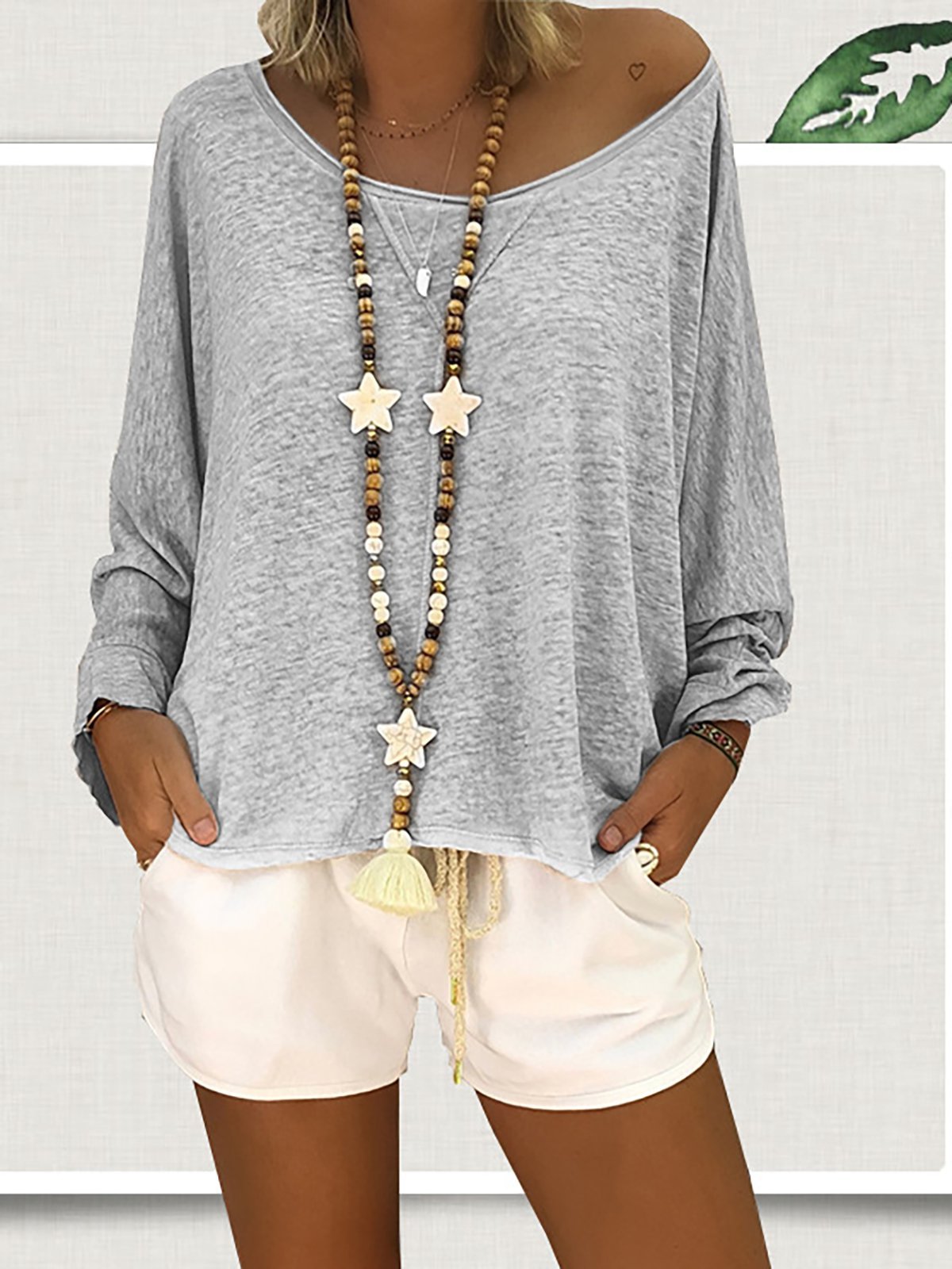 Casual Solid Crew Neck Long Sleeve Cotton T-Shirt