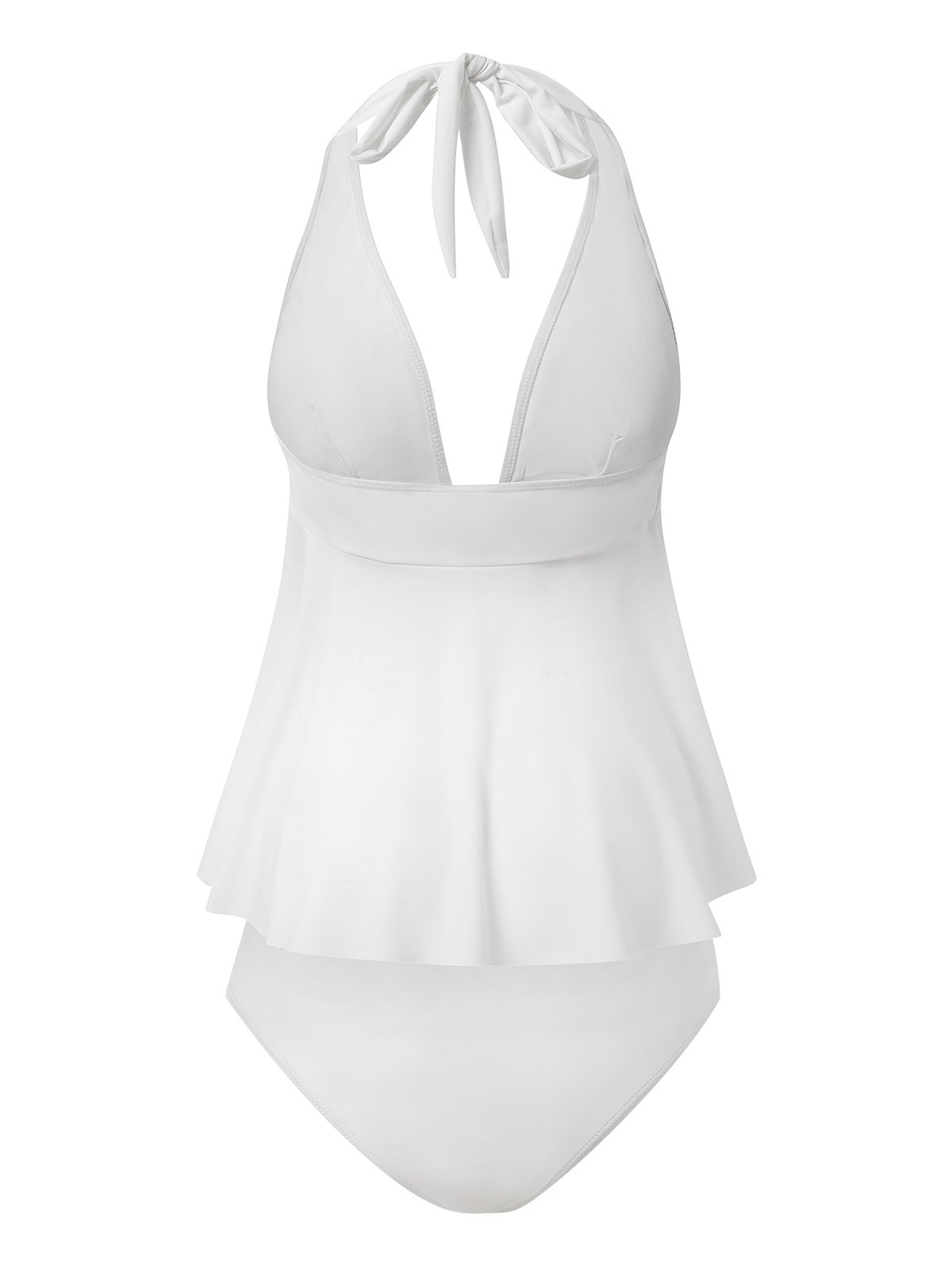 Vacation Plain Flouncing V neck Tankinis TwoPiece Set justfashionnow