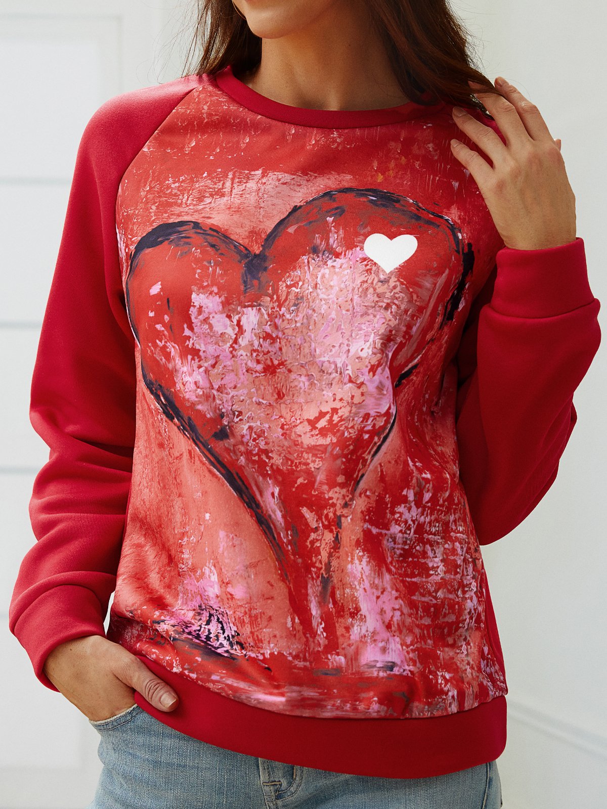 Women's Pullovers Casual Heart-shaped Color Block Long Sleeve Round Neck Pullovers