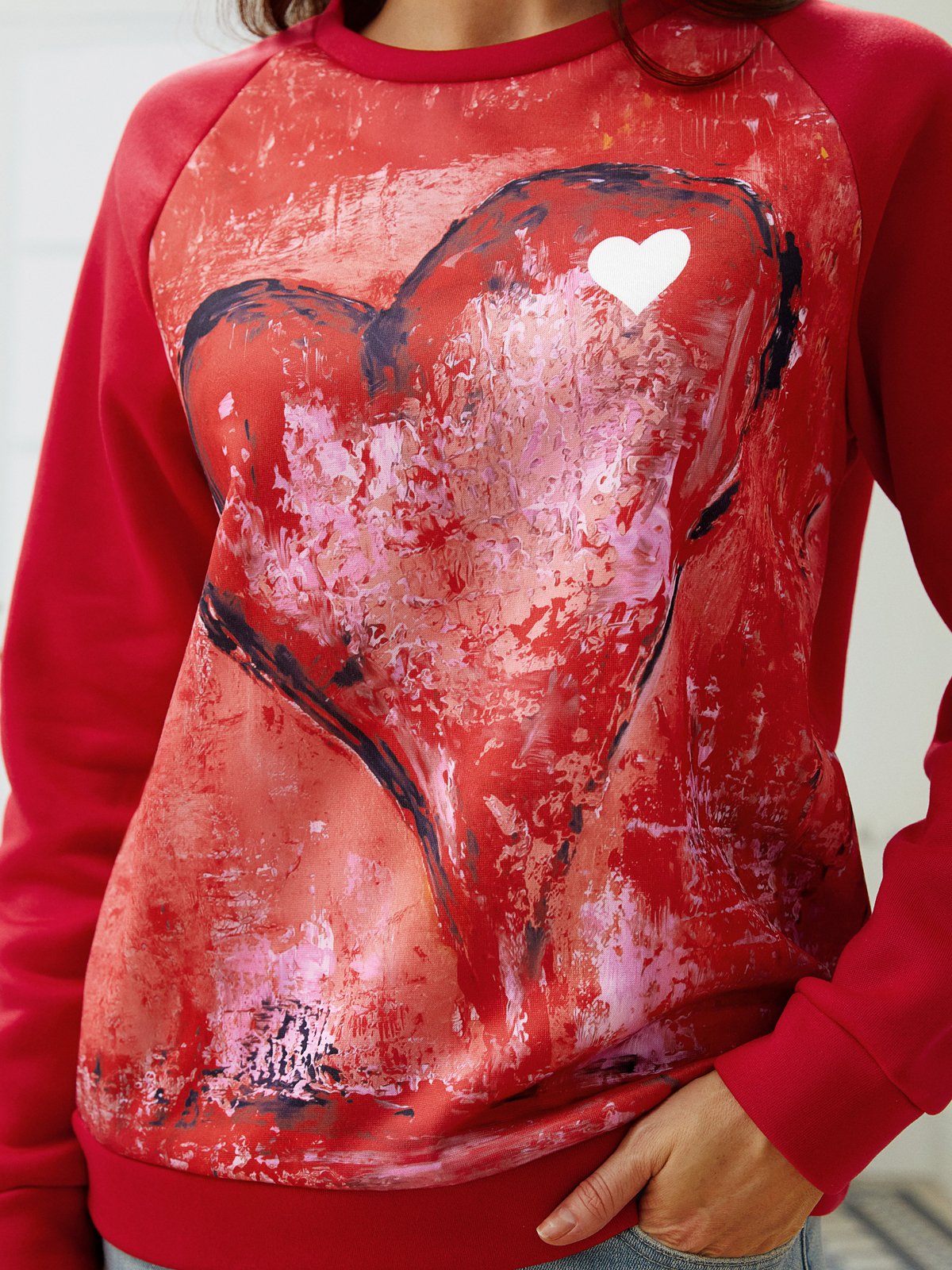 Women's Pullovers Casual Heart-shaped Color Block Long Sleeve Round Neck Pullovers