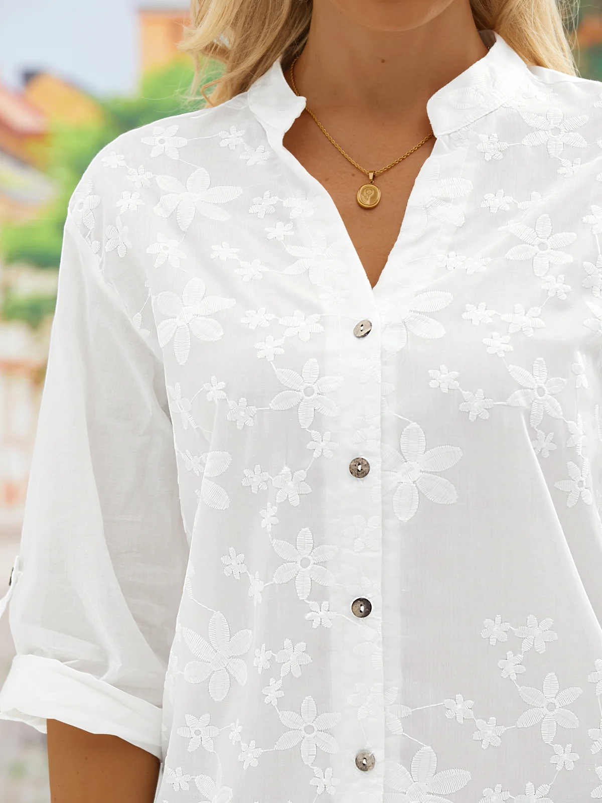 JFN Women's Lace Stitching Cotton Long Sleeve Shirt