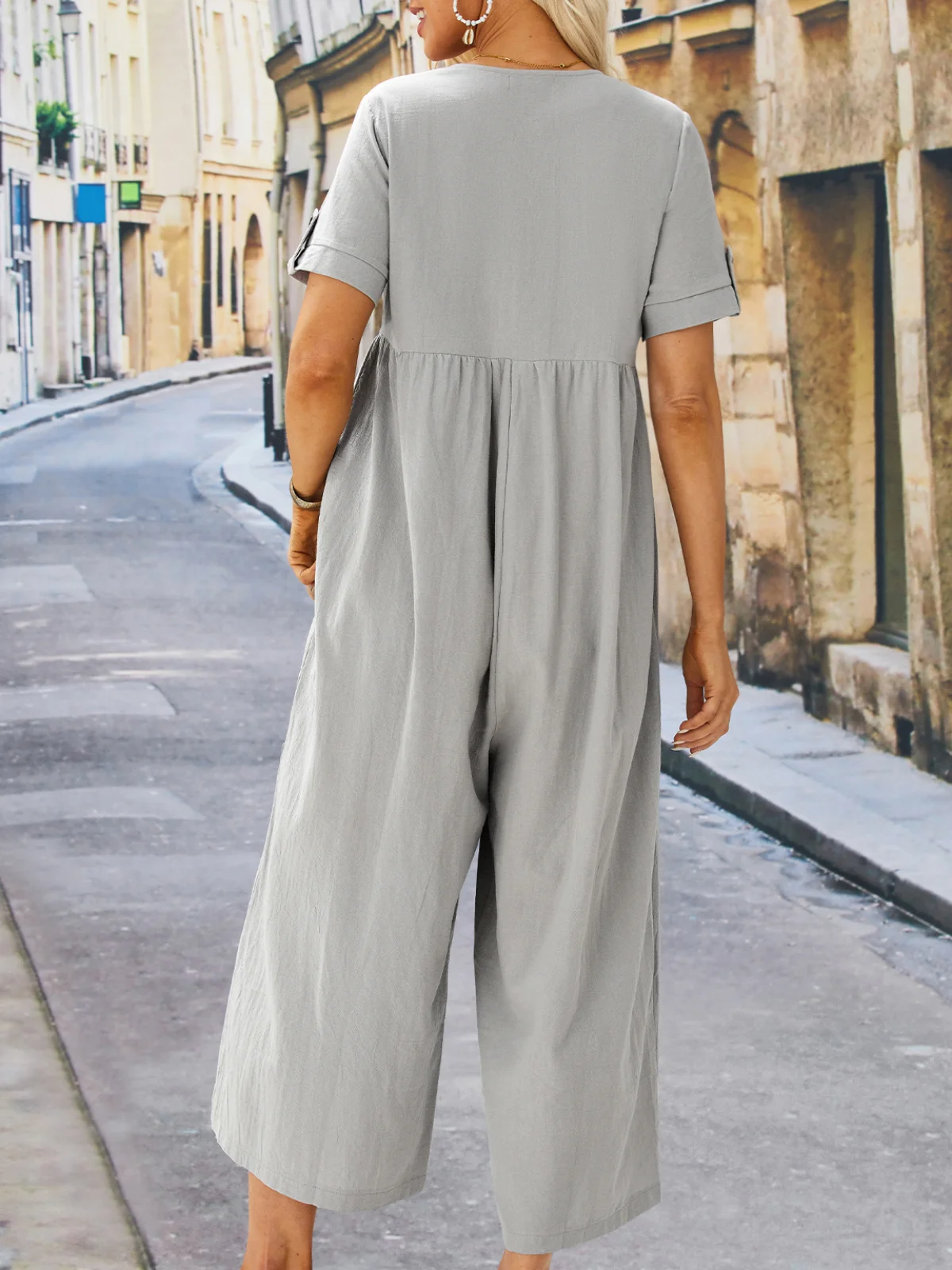 Solid Short Sleeve Jumpsuits