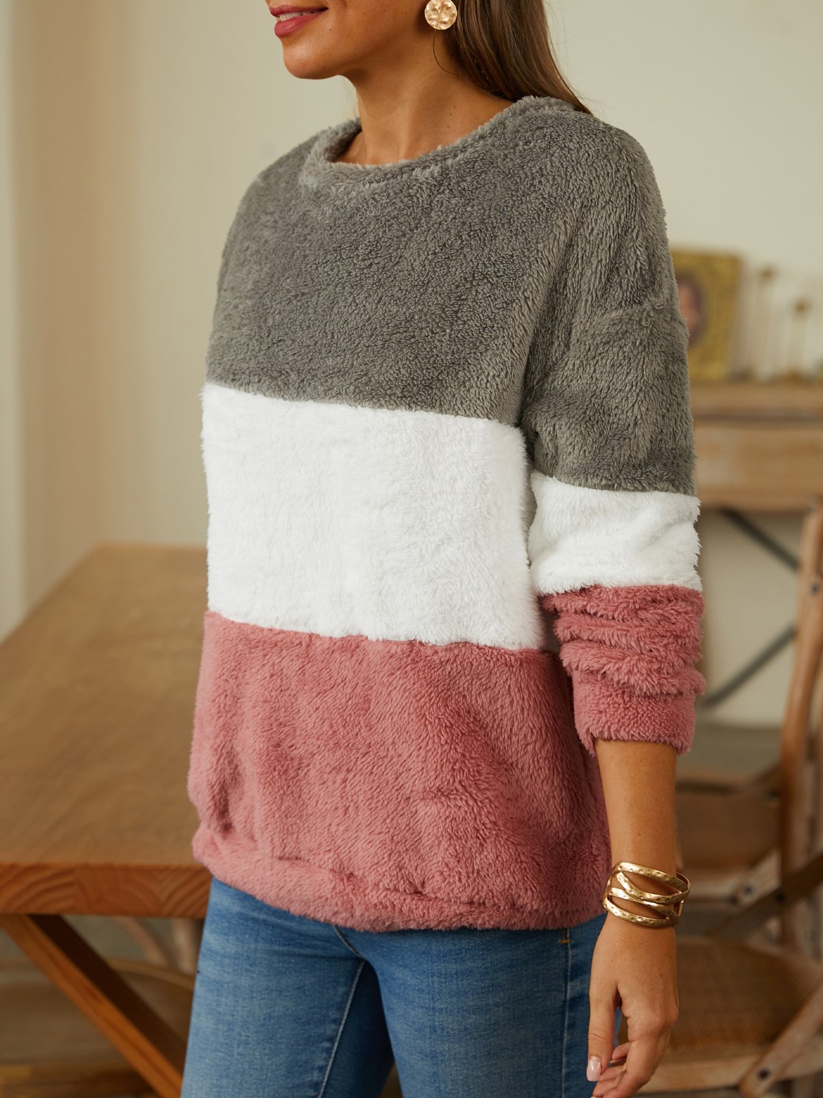 Plain Crew Neck Casual Loose Sweatshirt