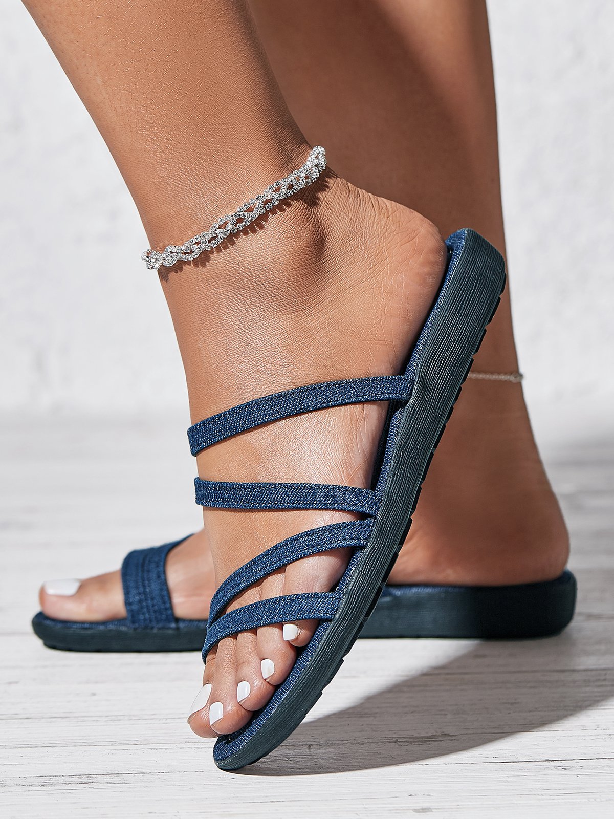 Denim Blue Straps Comfy Slide Sandals