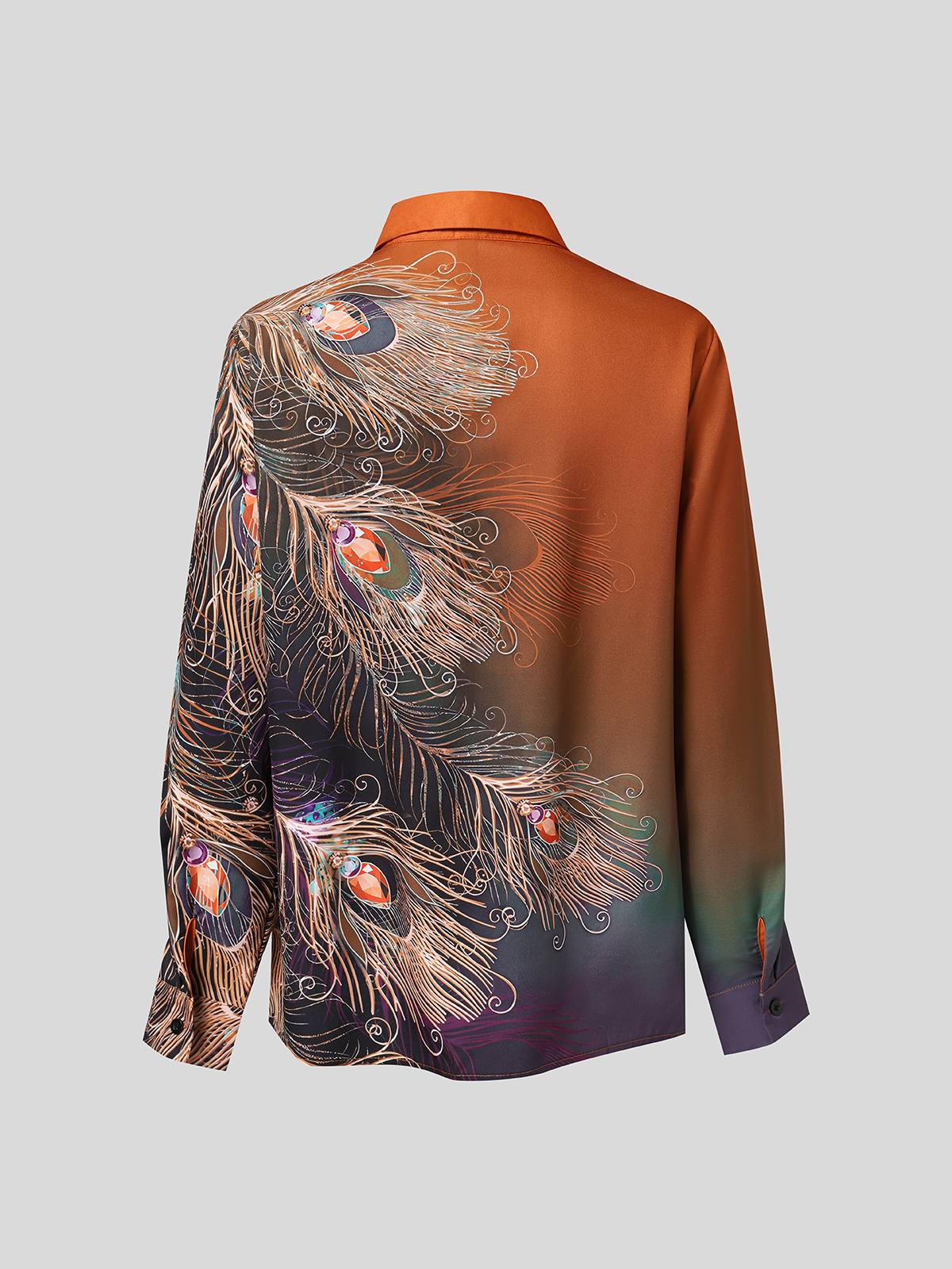 Casual Shirt Collar Feather Pattern Blouse justfashionnow