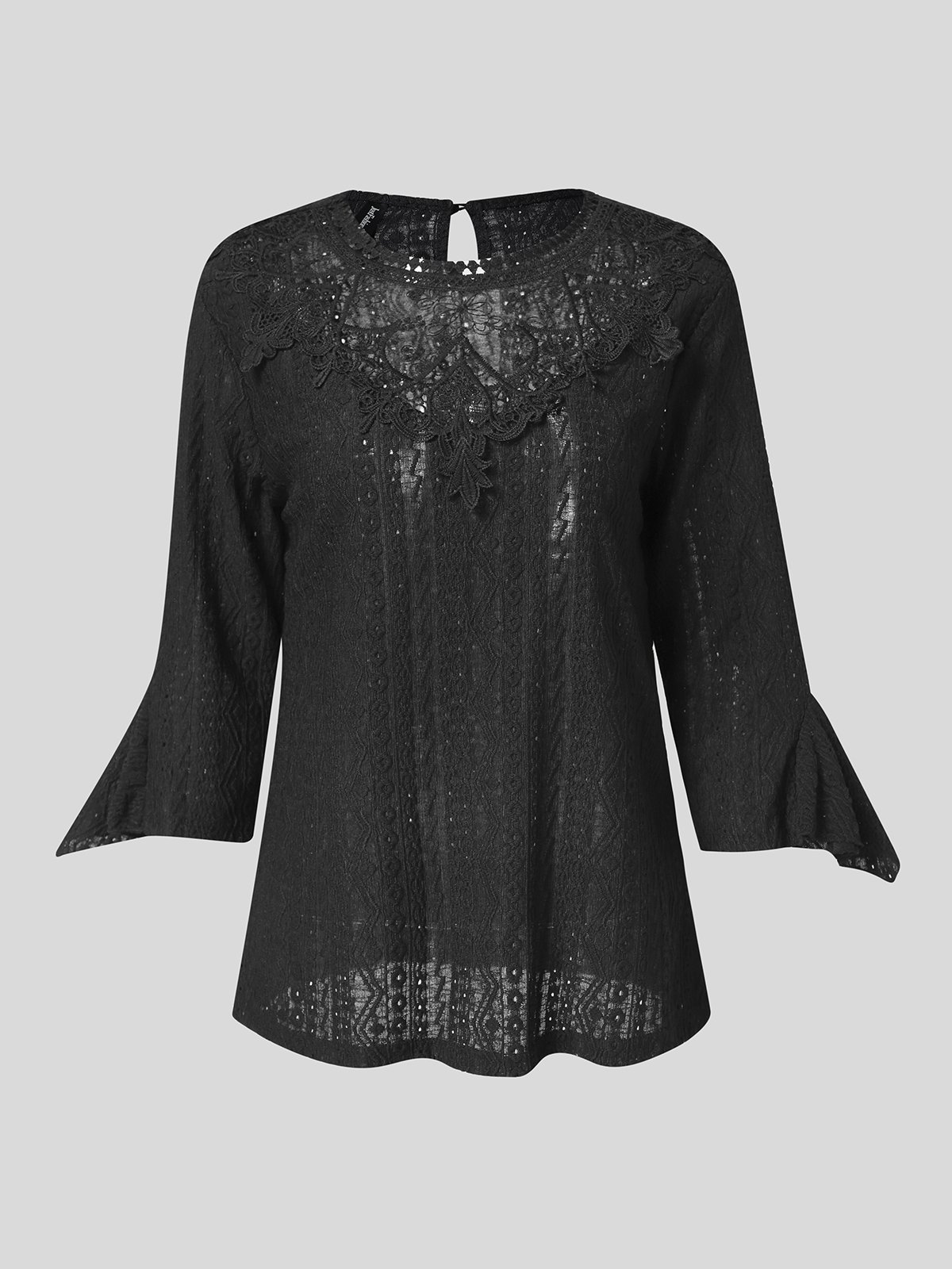 Crew Neck Lace Casual Blouse