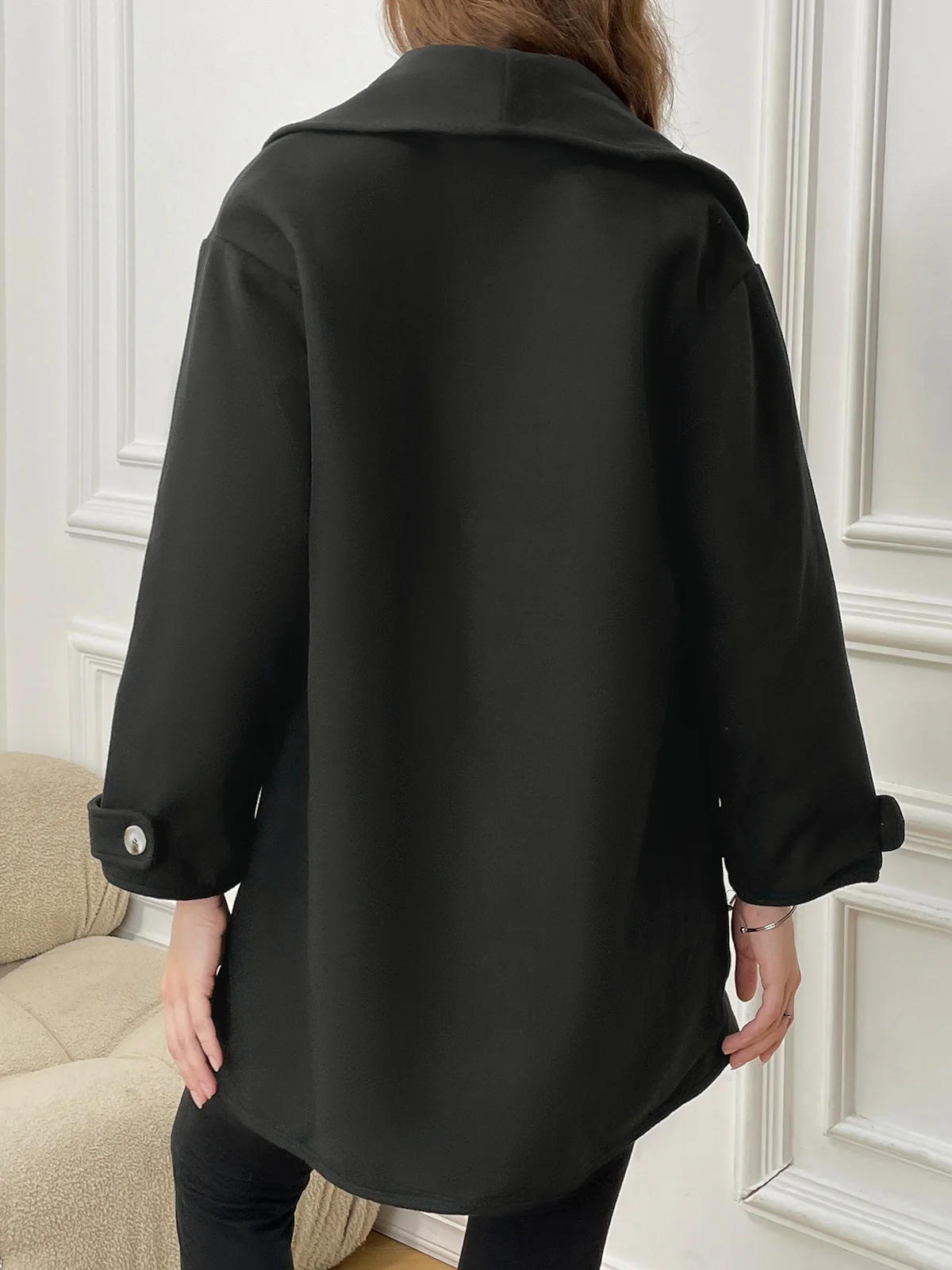 JFN Women Lapel Woolen Cloth Button Long Sleeve Shawl Collar Cardigan Coat	