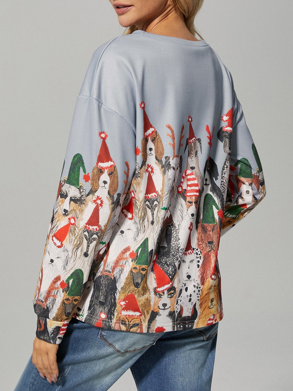 Loose Casual Dog Christmas Crew Neck Sweatshirt justfashionnow