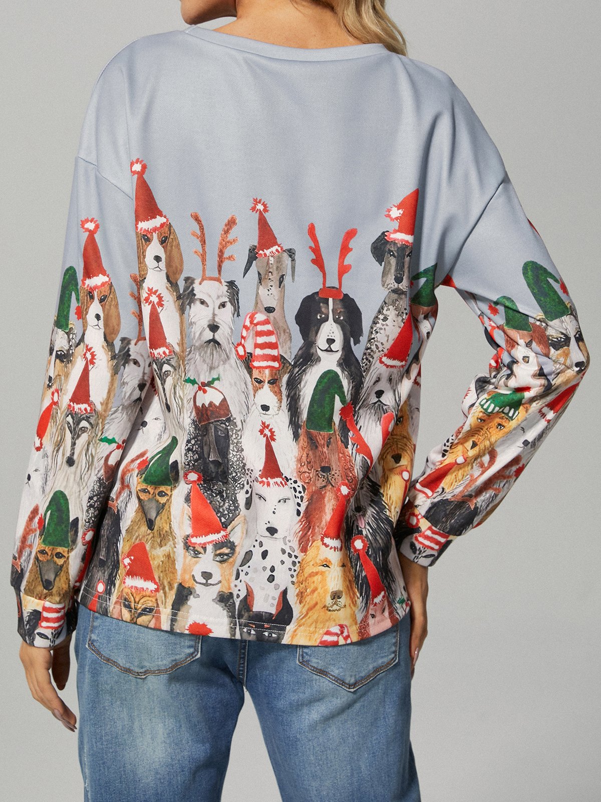 Loose Casual Dog Christmas Crew Neck Sweatshirt justfashionnow