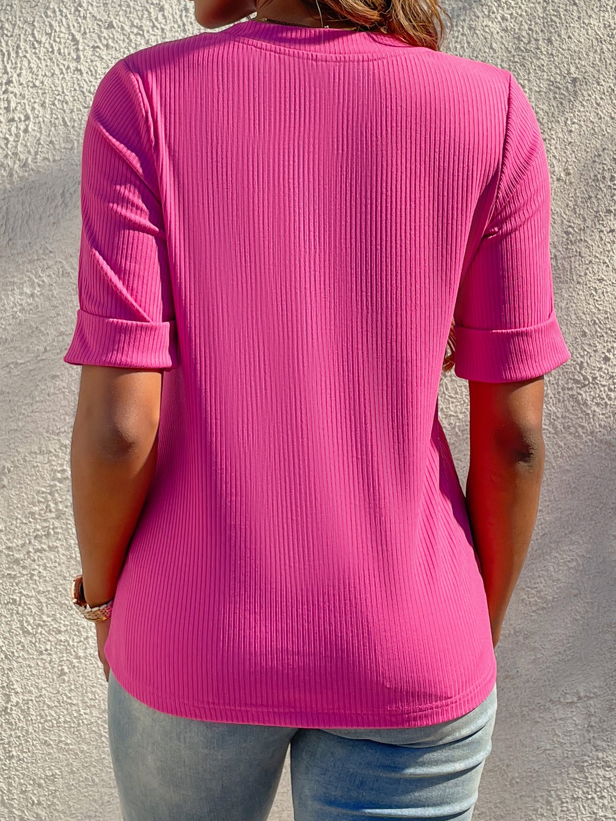 Regular Fit Plain Casual V Neck T-Shirt