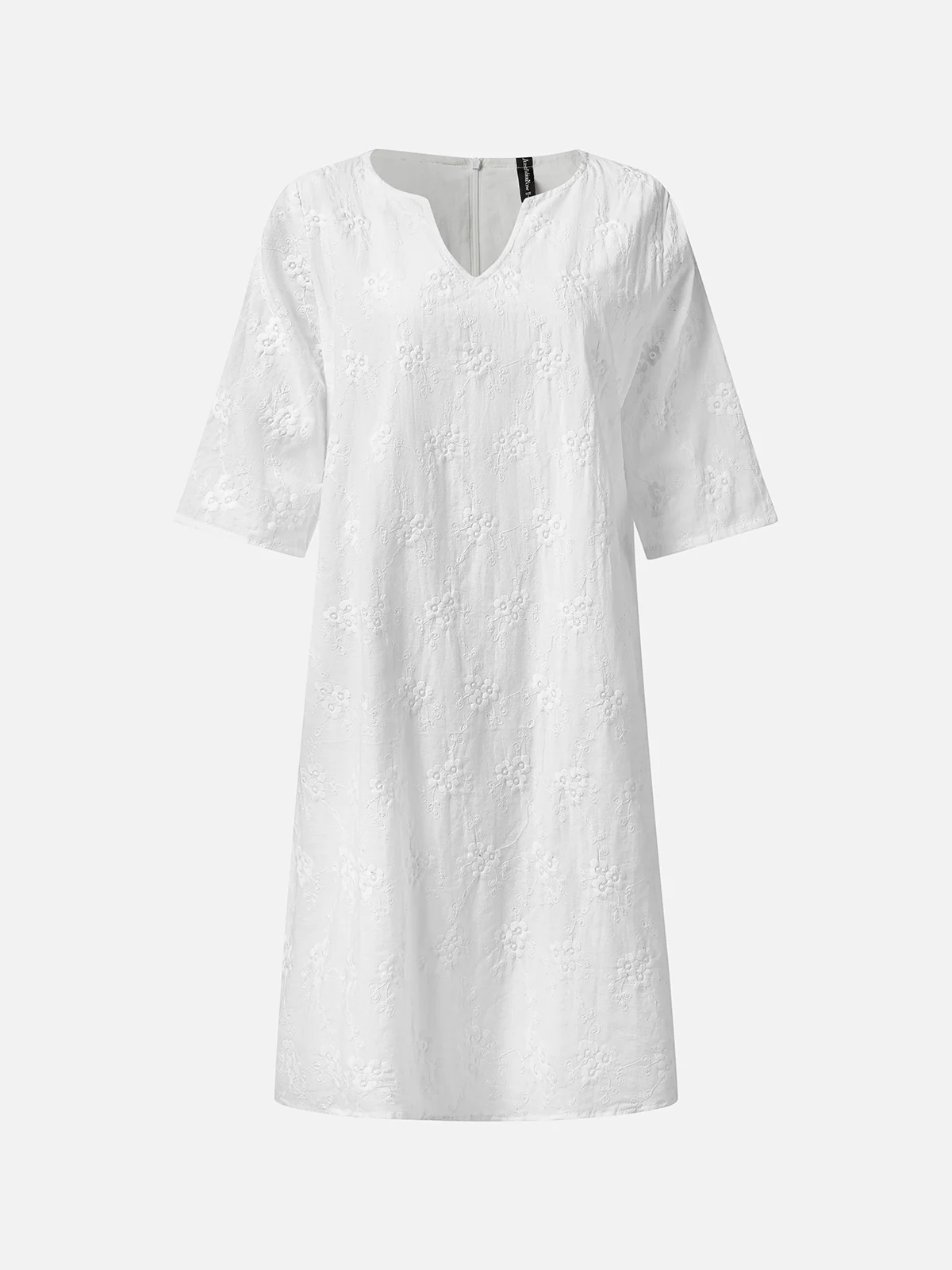 JFN Plain Cotton-blend V Neck Dress