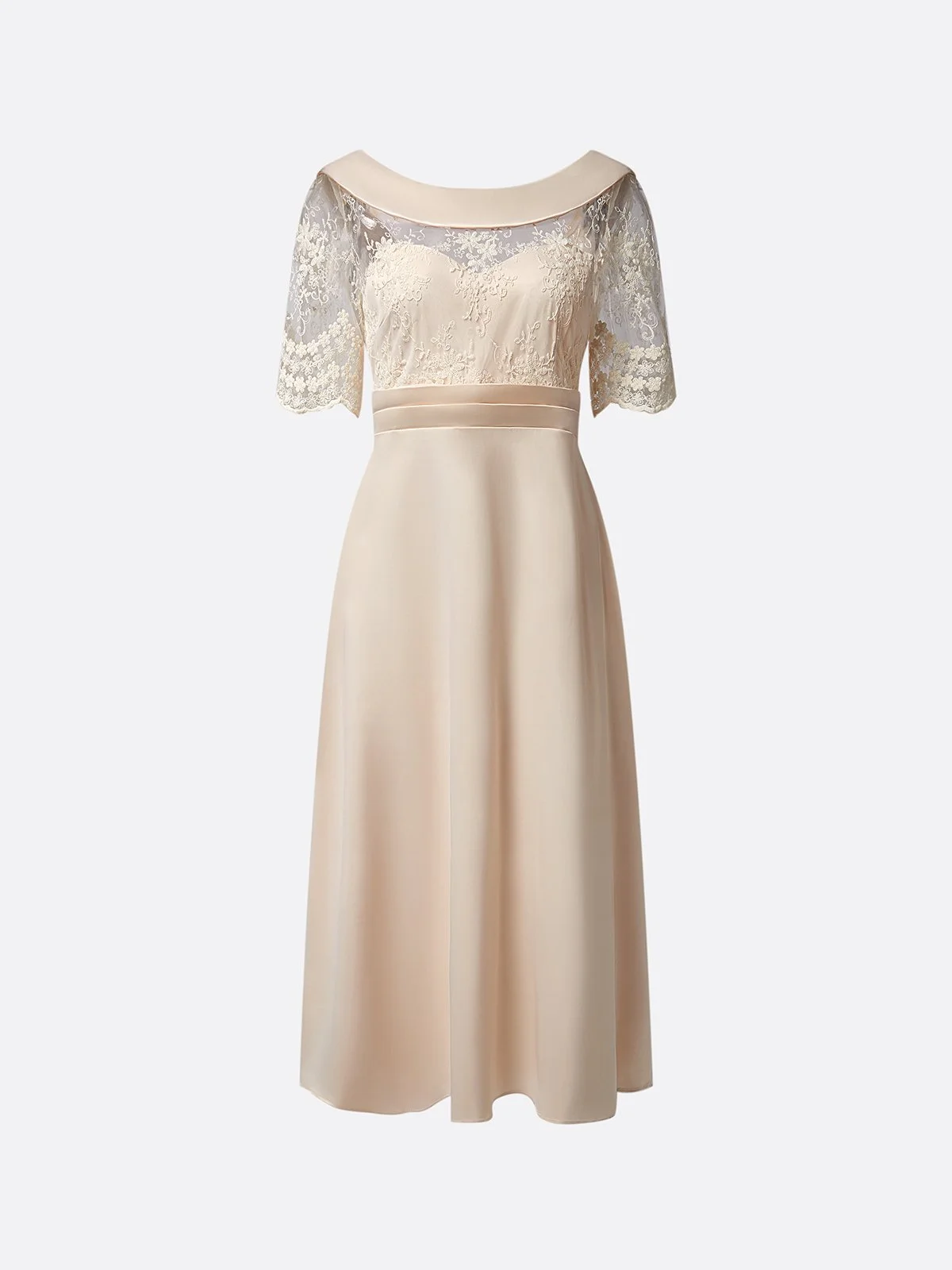 Mother of the groom/bride Boat Neck Satin Lace Elegant Dress