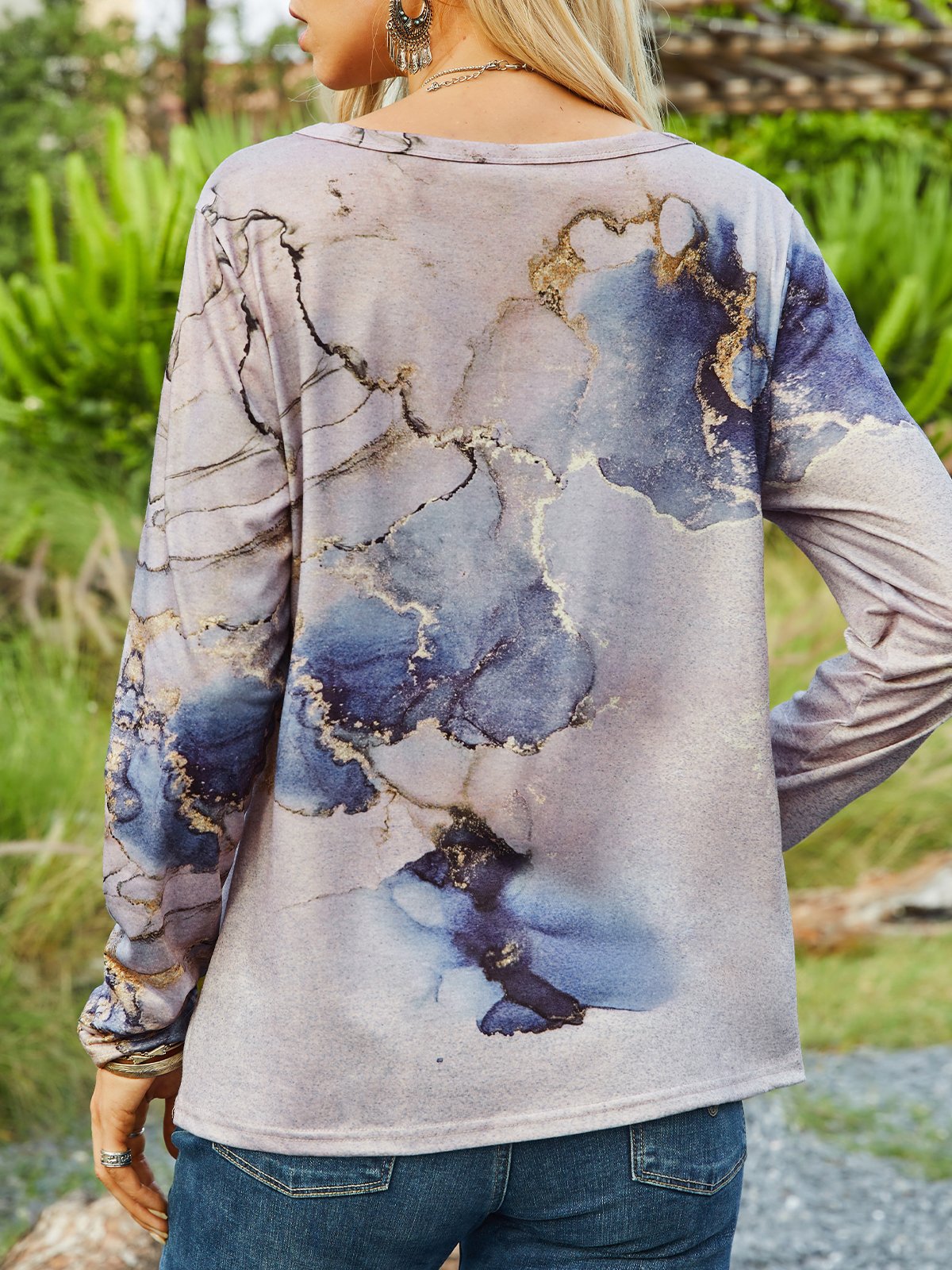 Women Cotton-Blend Ombre Casual  long sleeve T-Shirt