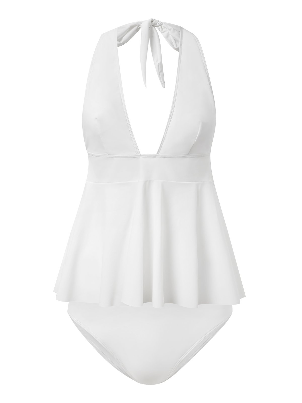 Vacation Plain Flouncing V neck Tankinis TwoPiece Set justfashionnow