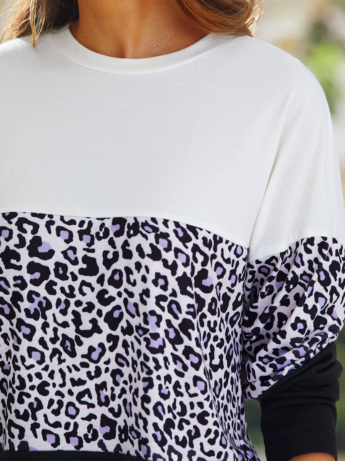 Women Leopard Color Block Casual Basic Long SleeveT-Shirt