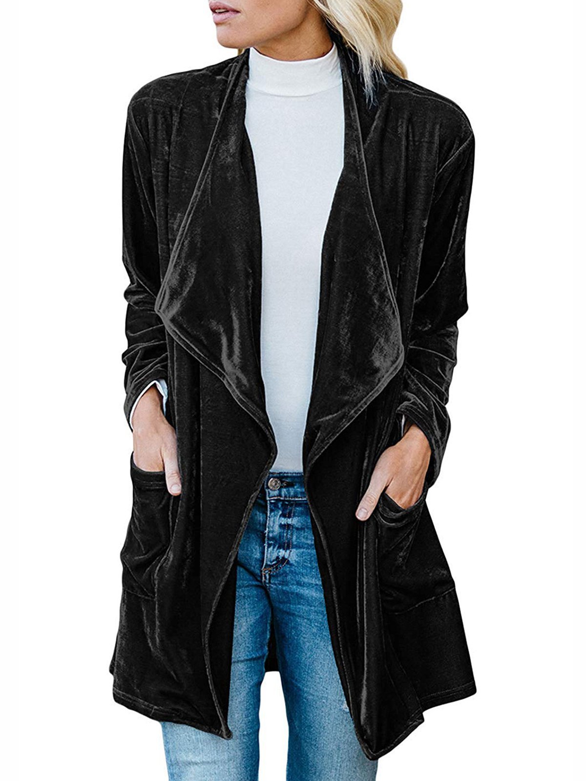 Long Sleeve Shawl Collar Casual Solid Cardigans justfashionnow