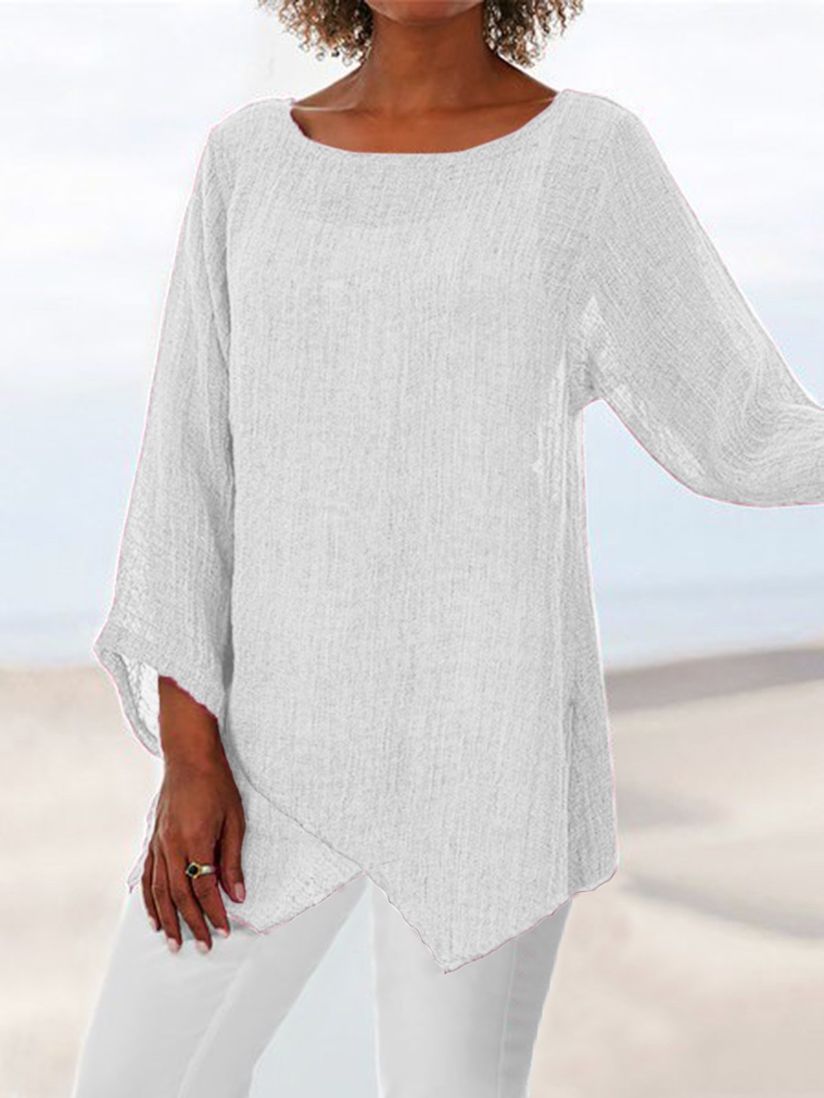 JFN Cotton & Linen Asymmetric Women Tunic Blouses