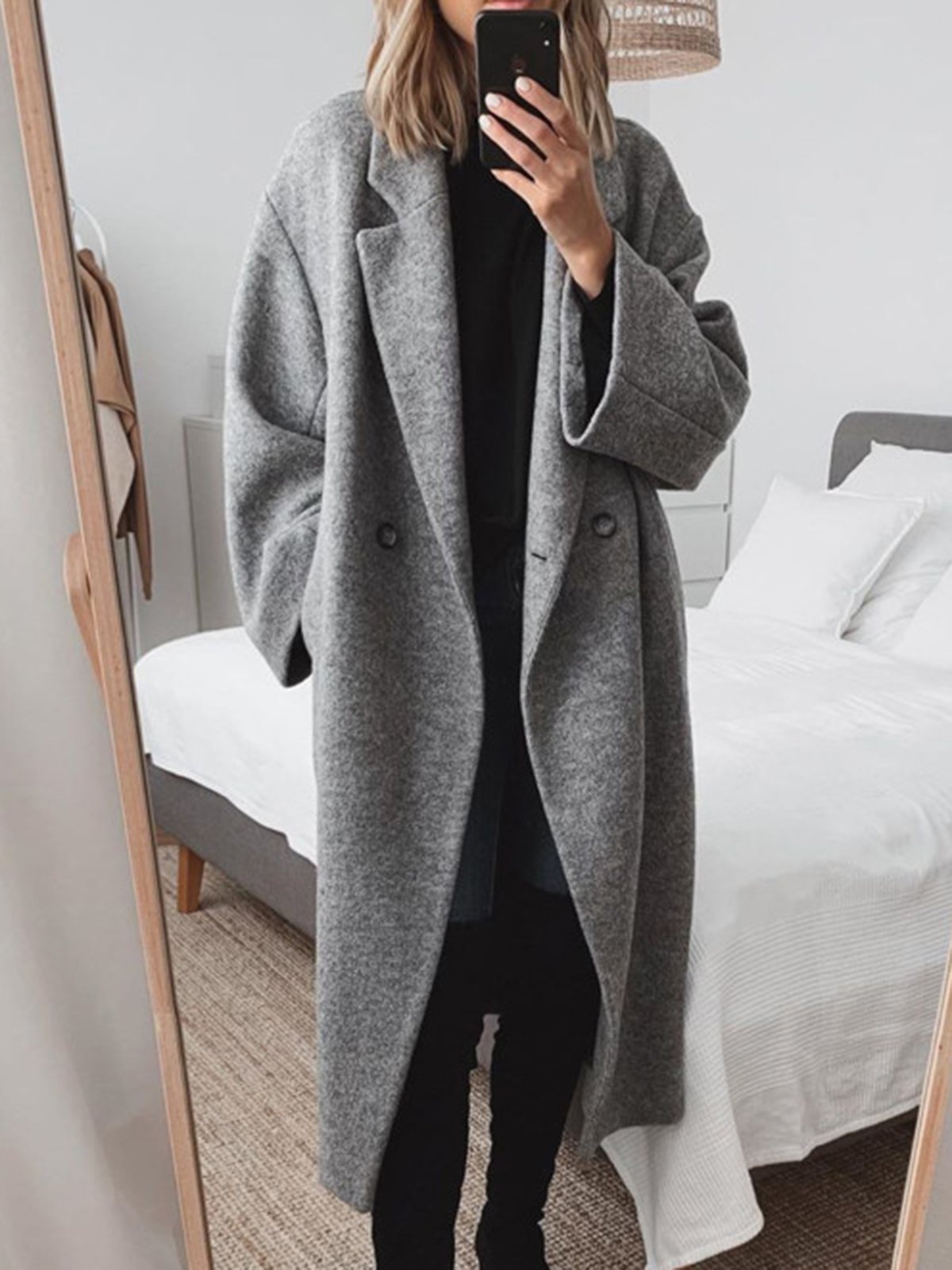 Women Pockets Solid Woolblend Coat justfashionnow