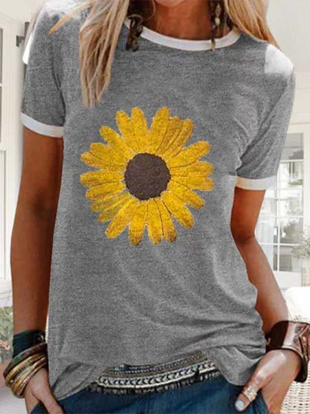 Women Sunflower Printed Summer Casual Tees