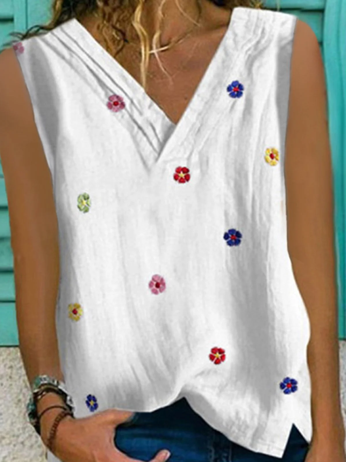 JFN Printed V Neck Cotton Casual Tops