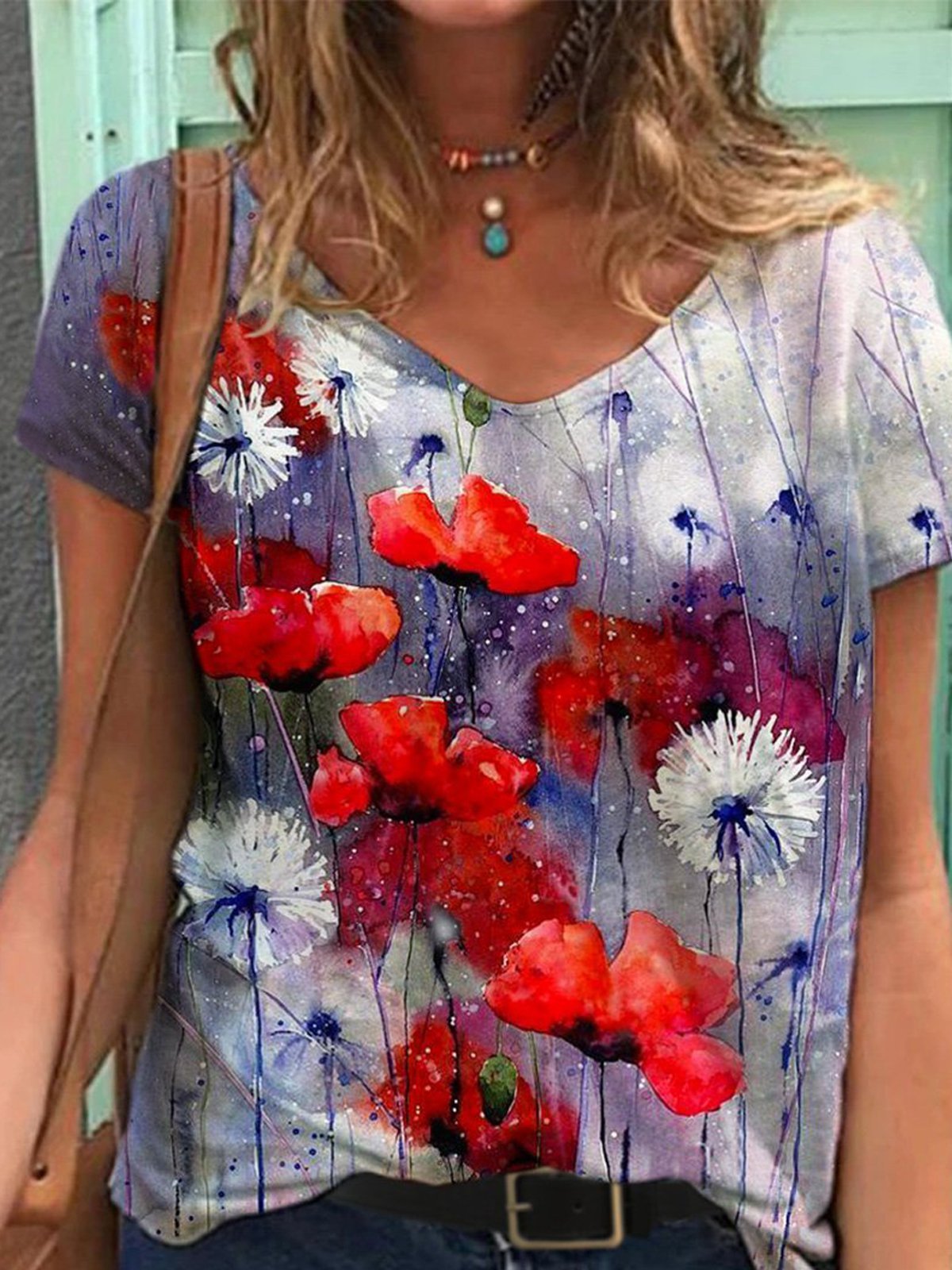 Colorful Dandelion Painting  Short Sleeve Floral T-shirt