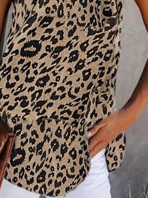 Casual Leopard Crew Neck Shirts & Tops