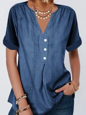 JFN V Neck Buttoned Casual Blouse