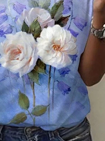 Casual Floral Print Short-Sleeved T-Blouse