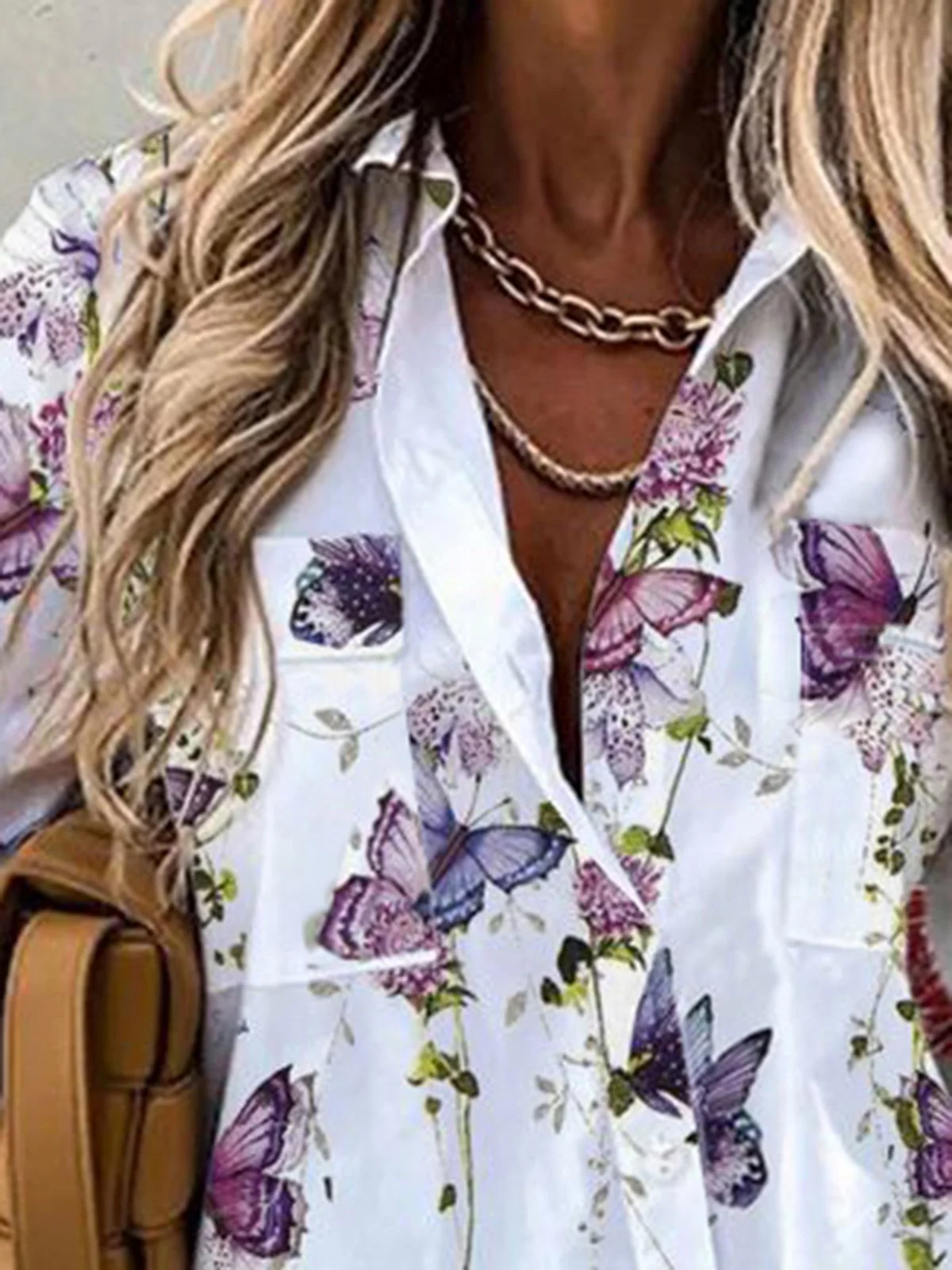 Shirt Collar Casual 3/4 Sleeve Floral Shirt & Top