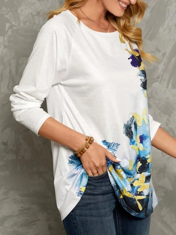 Butterfly Printed Casual Long Sleeve T-shirt