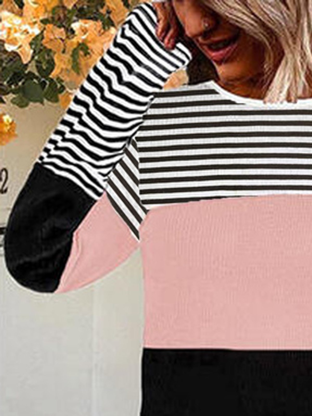 Crew Neck Striped Blouses & Tops