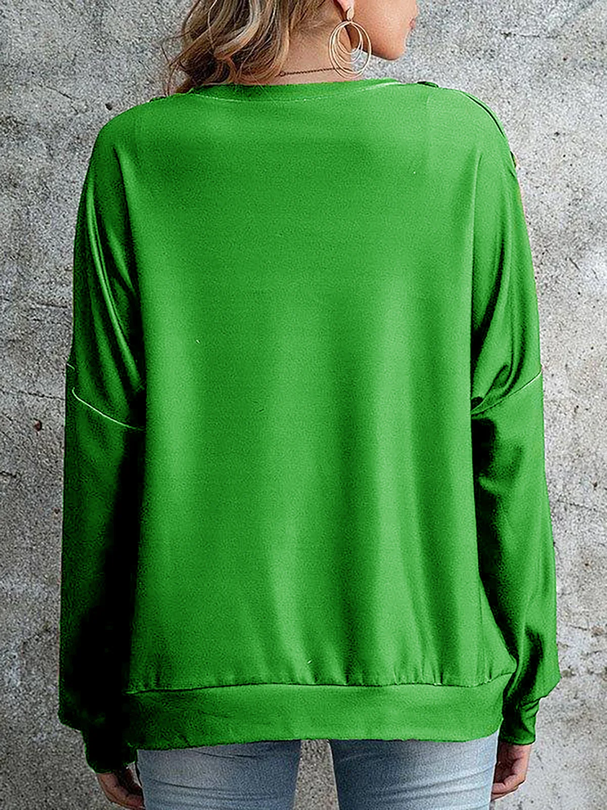 Casual Solid Color Round Neck Long Sleeve T-Shirts & Tops