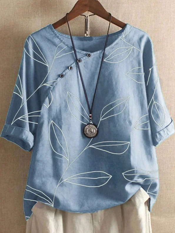 JFN Round Neck Leaves Vacation T-Blouse/Tee | justfashionnow