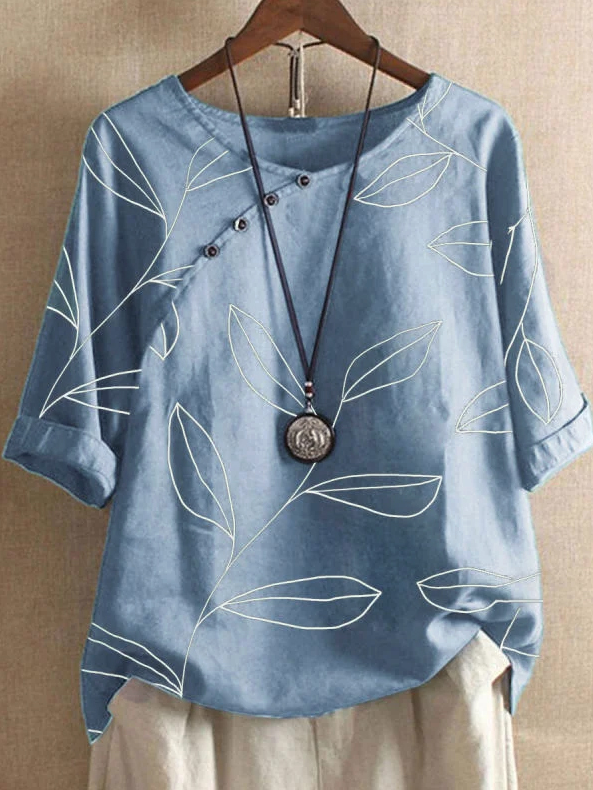 JFN Round Neck Leaves Vacation T-Blouse/Tee