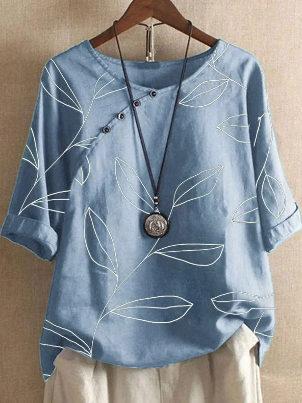 JFN Round Neck Leaves Vacation T-Blouse/Tee