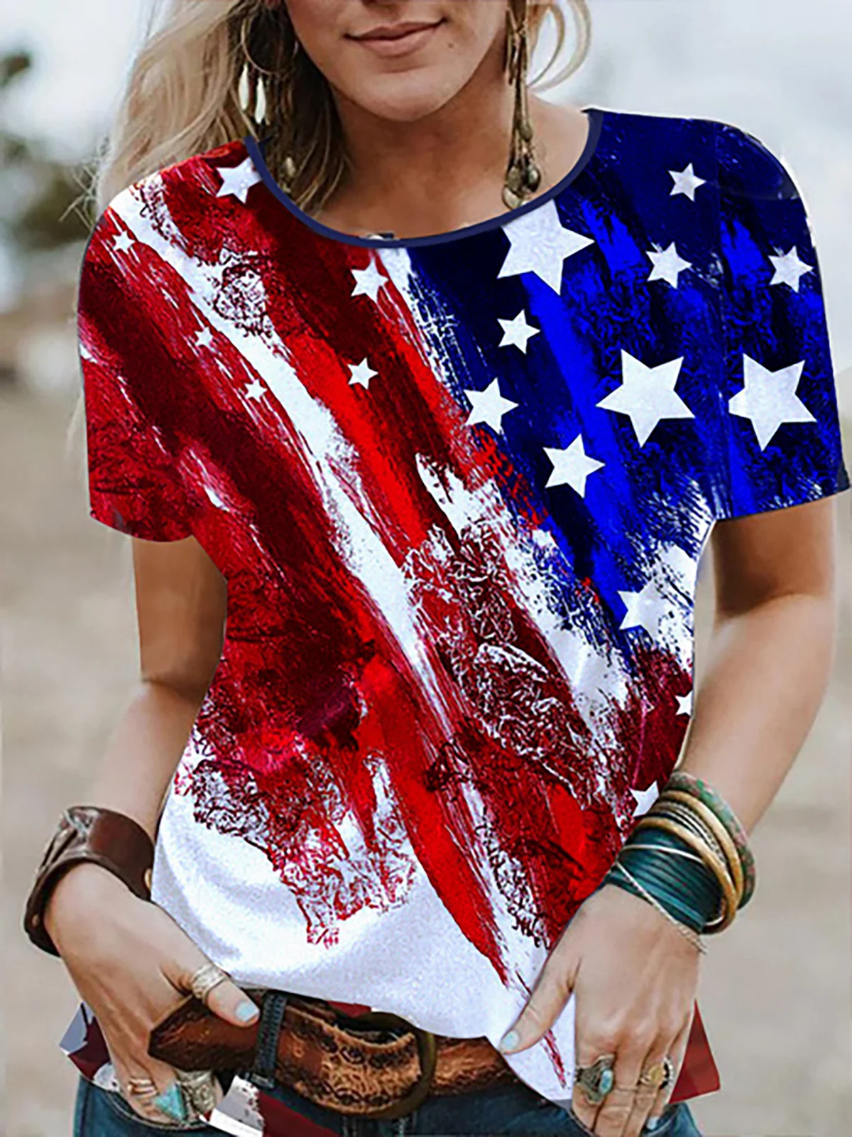 JFN Round Neck American Flag Casual T-Shirt/Tee | justfashionnow