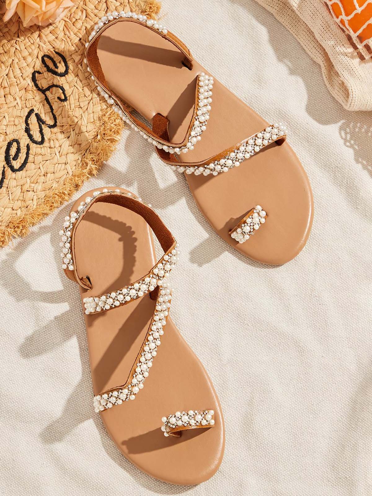 White Pearl Beaded Bridal Wedding Beach Sandals