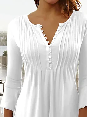 Casual Plain V Neck Top