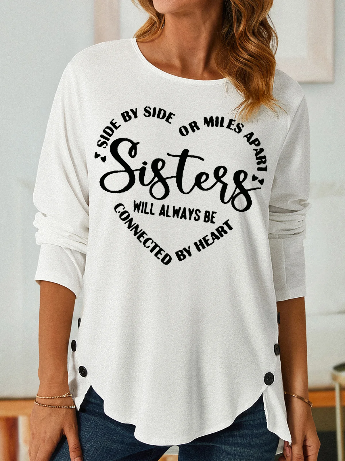 Women's Long Sleeve Blouse Spring/Fall Text Letters Cotton-Blend Crew Neck Daily Going Out Casual Top