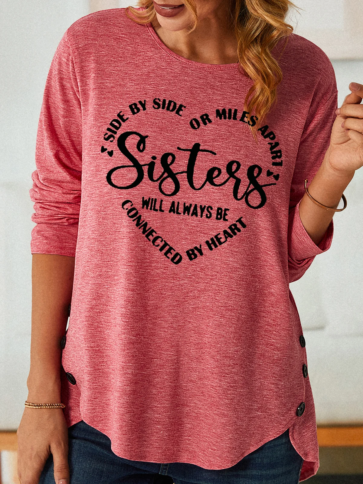 Women's Long Sleeve Blouse Spring/Fall Text Letters Cotton-Blend Crew Neck Daily Going Out Casual Top