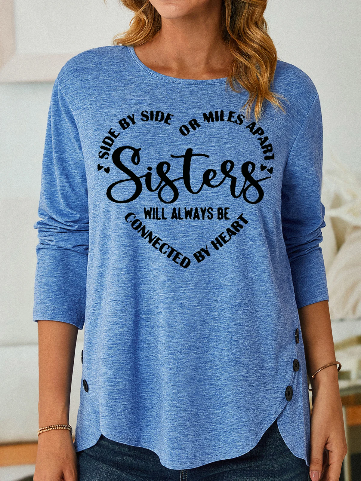 Women's Long Sleeve Blouse Spring/Fall Text Letters Cotton-Blend Crew Neck Daily Going Out Casual Top