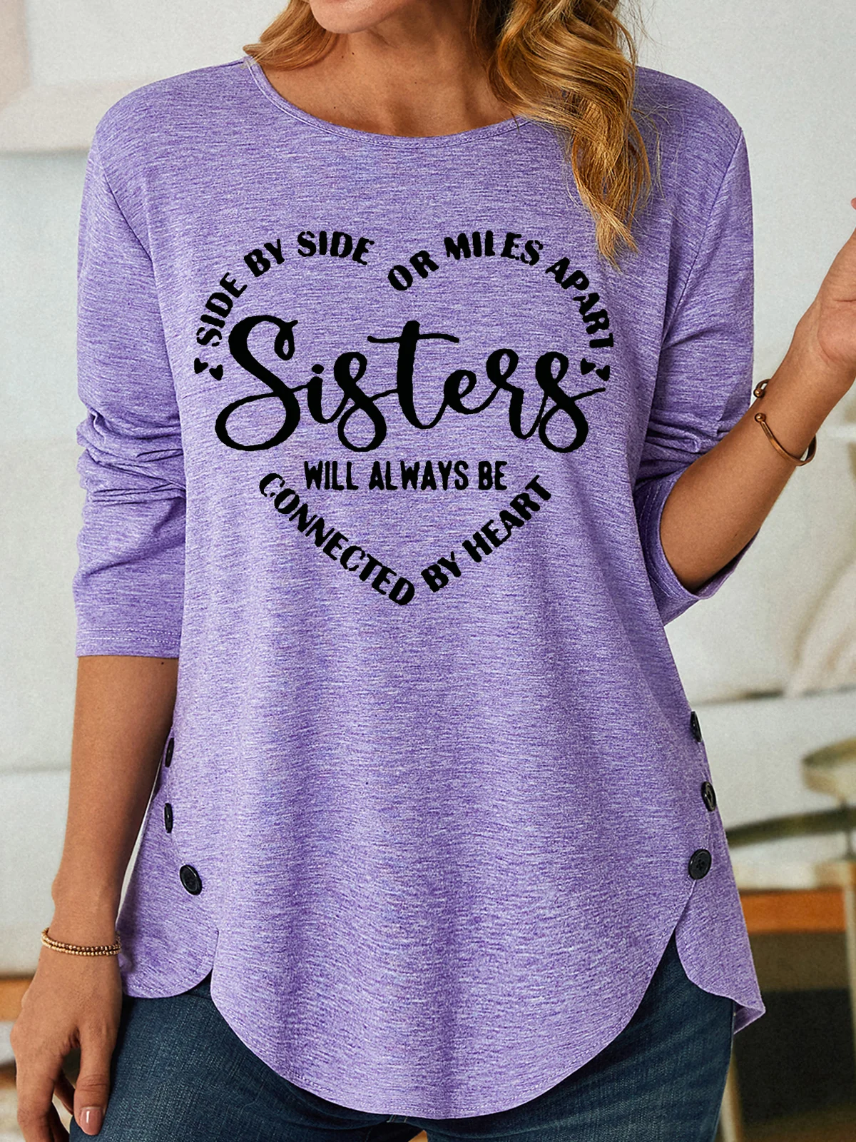 Women's Long Sleeve Blouse Spring/Fall Text Letters Cotton-Blend Crew Neck Daily Going Out Casual Top