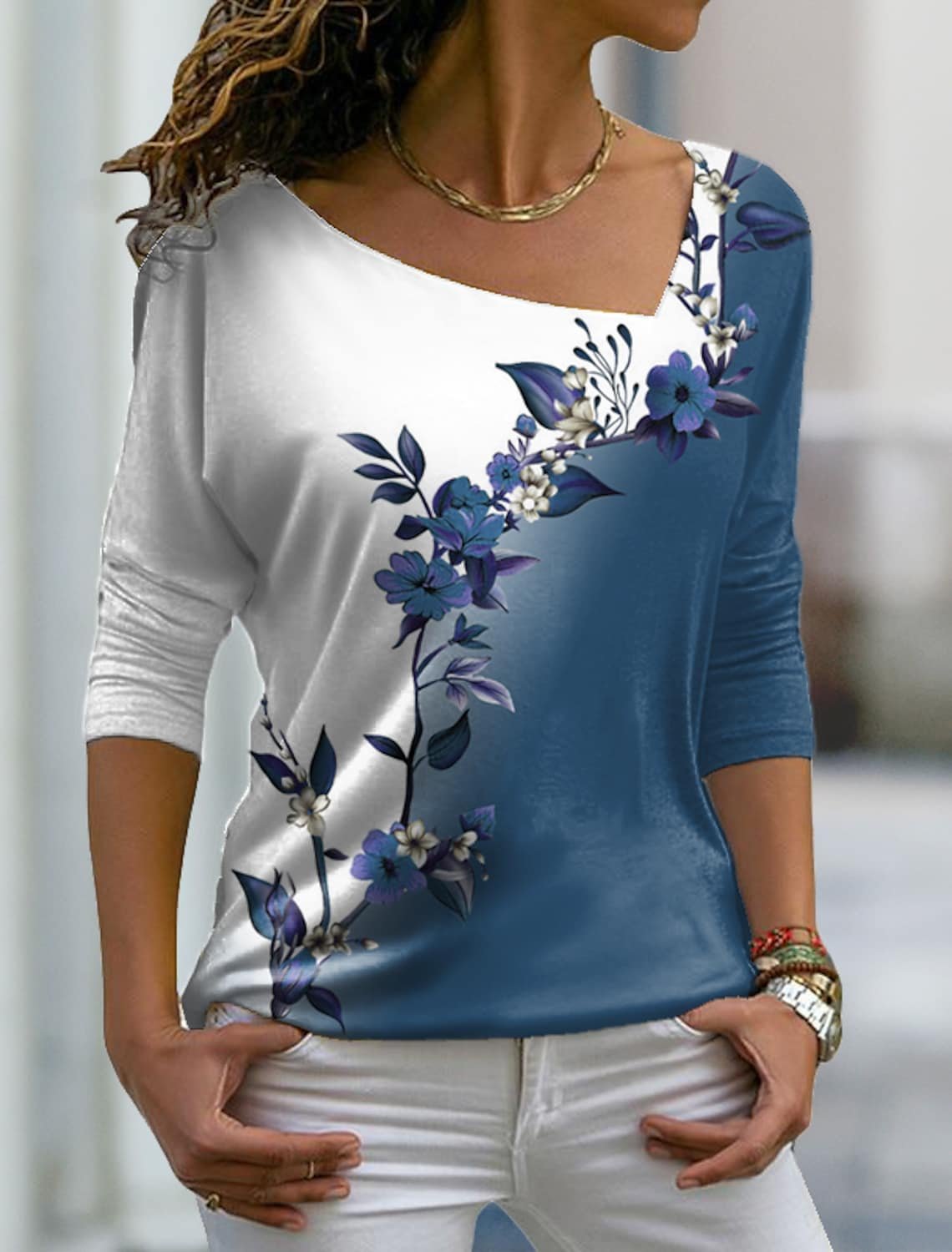 Contrast Floral Design Long Sleeve T-Shirt