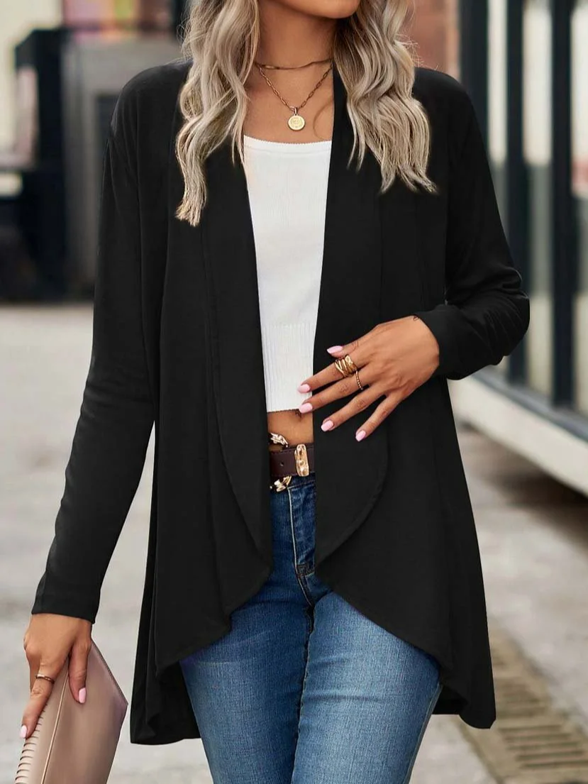 Wrap Loose Casual Plain Coat