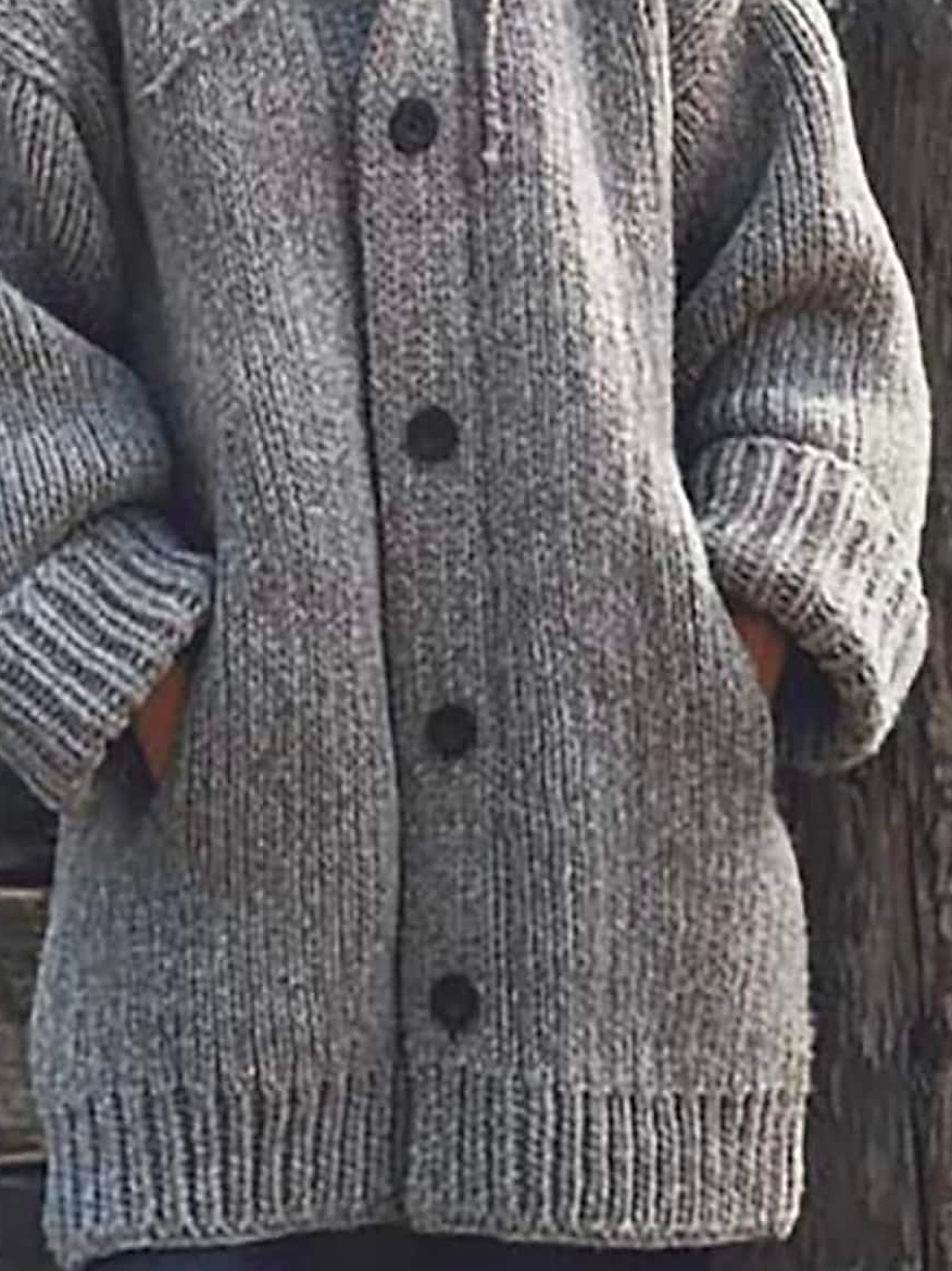 Women Chunky Knit Hooded Cardigan With Pocket Winter Pullover