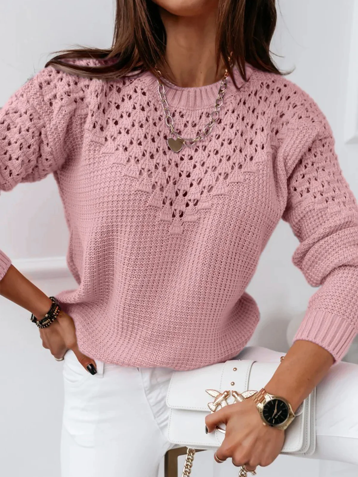 Plain Casual Crew Neck Sweater