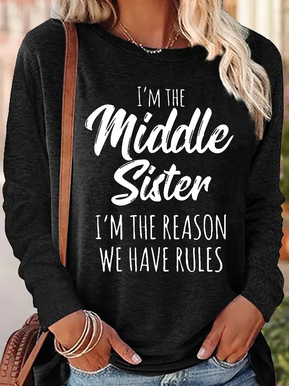 Women's Long Sleeve Blouse Spring/Fall Text Letters Cotton-Blend Crew Neck Daily Going Out Casual Top