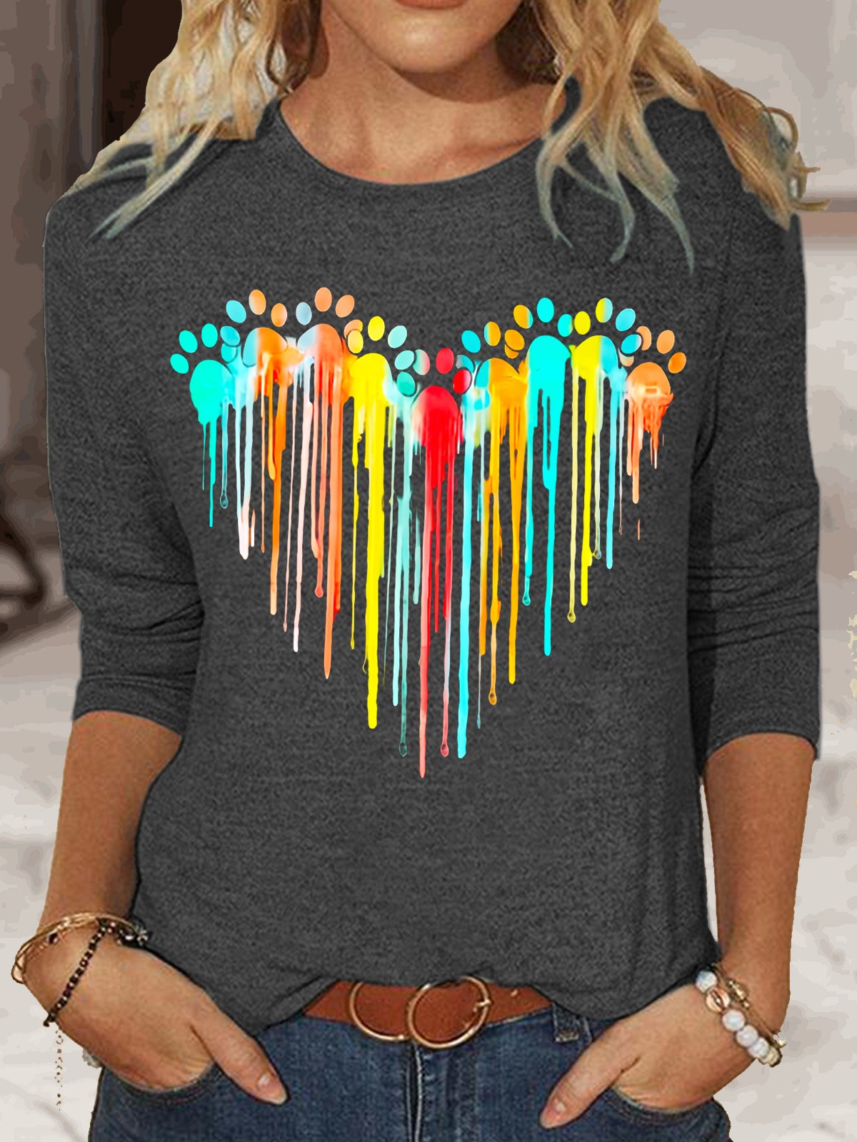 Women's Long Sleeve Blouse Spring/Fall Text Letters Crew Neck Daily Going Out Casual Top
